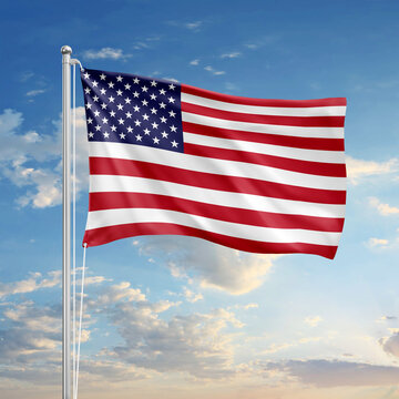 a USA flag pole image isolated on a sky background