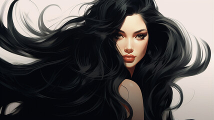 beautiful woman with black hair. fashion illustration.
