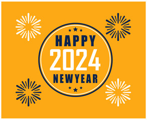 2024 Happy New Year Holiday Abstract Blue And White Design Vector Logo Symbol Illustration With Yellow Background