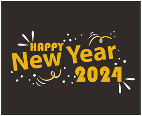 2024 Happy New Year Holiday Abstract Yellow And White Design Vector Logo Symbol Illustration With Brown Background