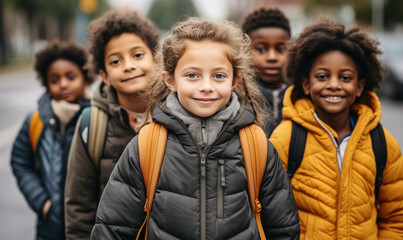 Fototapeta premium The Start of a New Adventure: Kids Ready for Field Trip
