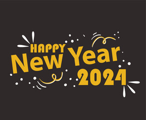 Obraz premium 2024 Happy New Year Holiday Abstract Yellow And White Design Vector Logo Symbol Illustration With Brown Background