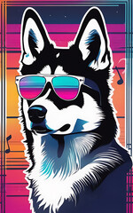 husky wearing sunglasses, Abstract background