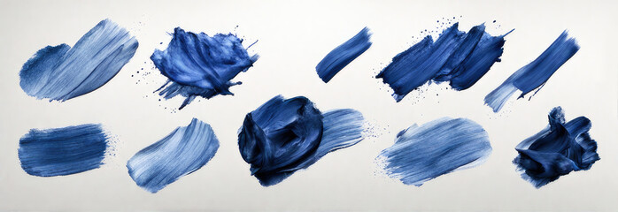 Fototapeta na wymiar Elegant blue lipstick smears set, isolated on white background