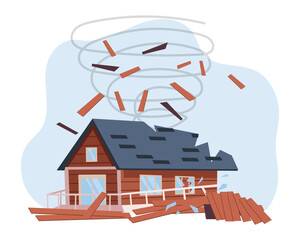 Destroyed house. Hurricane, tornado, earthquake. The concept of natural disasters. Illustration, vector