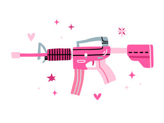 Pink modern large Rifle. Girl power. Pink weapon. Vector illustration for Happy Valentine's Day