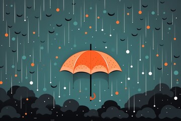 Weather icon for a rainy monsoon evening. Umbrella under rain. - obrazy, fototapety, plakaty