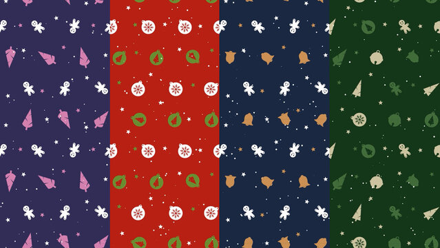 Looping Christmas Patterns Background Animation. Seamless Background Loop. 4K and HD Version.