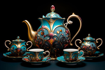 This exquisite and meticulously crafted porcelain tea set represents a true testament to the art of craftsmanship, with each piece bearing the mark of hand-painted elegance