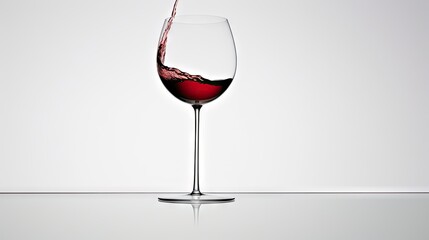  a glass of red wine being poured into a wine goblet with a reflection on a reflective surface in front of a white background.  generative ai