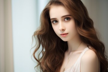 Fototapeta premium Strong-eyed brunette woman with smooth skin.