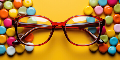 glasses for vision on a bright yellow background