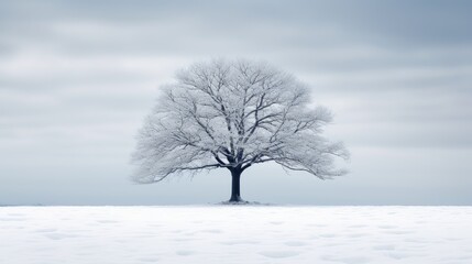 Fototapeta na wymiar a lone tree stands in the middle of a snow - covered field in the middle of a wintery day. generative ai
