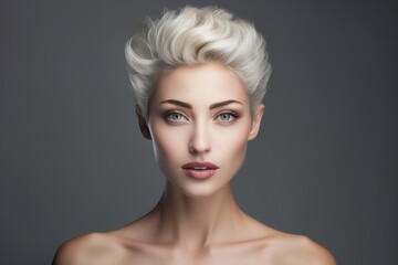 Blond woman in salon, creative hair color and cosmetics