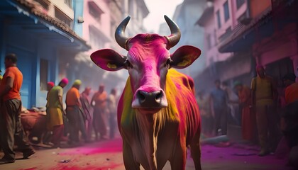 Sacred cow at Holi festival in India
