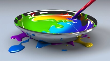 Beautiful puddle rainbow paint mixing together Ai generated art