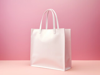 White shopping bag, pink background