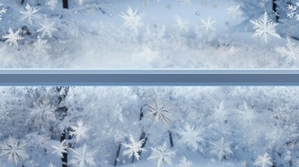  a picture of snow flakes on a window pane with a blurry image of trees in the background.  generative ai