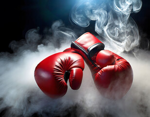 Boxing gloves in smoke