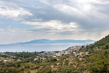 Fototapeta na wymiar Kavala city principal touristic seaport of eastern Macedonia Greece panoramic view from Old Kavala city
