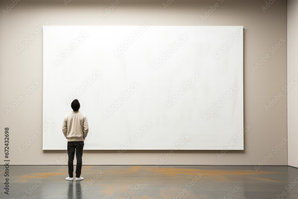 Aufkleber individual contemplating art in desolate gallery background with empty space for text