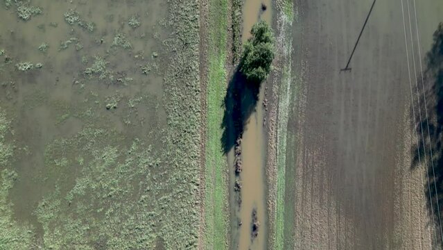4k aerial footage of the flooded River Gipping near Stowmarket, Suffolk, UK
