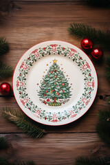 Christmas plate decorated with a Christmas tree