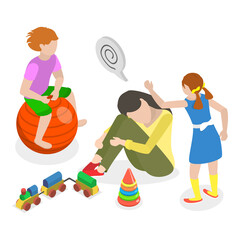 3D Isometric Flat  Illustration of ADHD Problem. Item 4