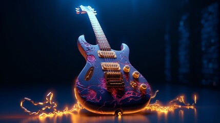 Beautiful skeleton electric guitar cosmic guitar strings Ai generated art