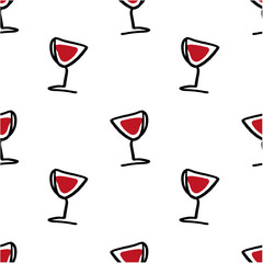One line minimalistic brush grunge abstract wine glass seamless pattern. Vector illustration. Modern contemporary art, trendy continuous drawing. Cubism artistic linear drinks menu simple minimal