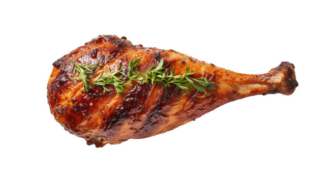 Tasty grilled chicken leg on white background 