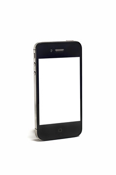 Old vintage Technology, blank screen of iPhone 4s 3g designed by Apple isolated on white background. Febrary 10 , 2021, Sicily, Italia.
