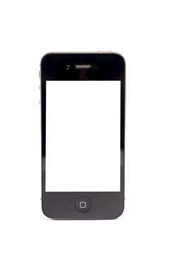Old vintage Technology, blank screen of iPhone 4s 3g designed by Apple isolated on white background. Febrary 10 , 2021, Sicily, Italia.