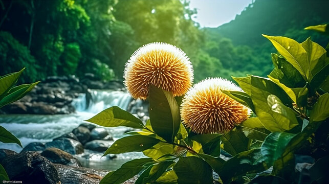 beautiful step flower grow kadamba tree rainy image Ai generated art