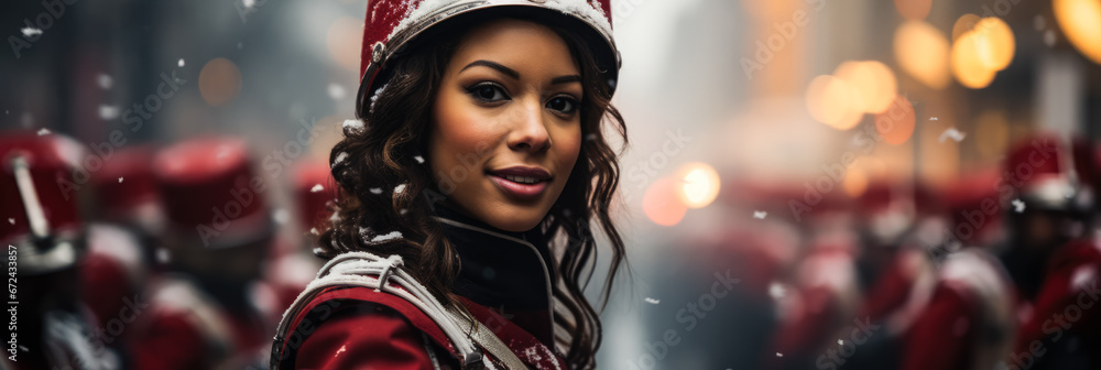 Poster Timeless Macys parade moment in candid color hues background with empty space for text 