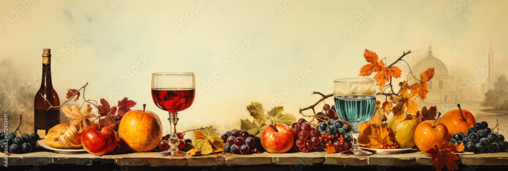Aufkleber charming vintage scene of family thanksgiving toast background with empty space for text