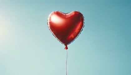 Romantic Red Heart Balloon Floating in Blue Sky: Symbol of Love and Joy