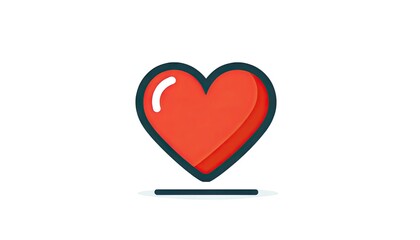 Simple Red Heart Illustration, Icon of Love and Health on White Background