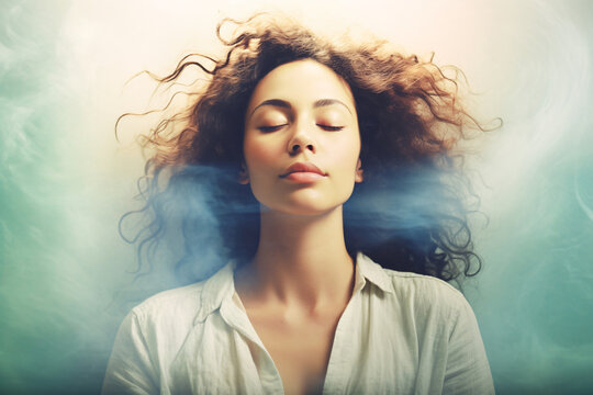 Peaceful woman with eyes closed in meditation