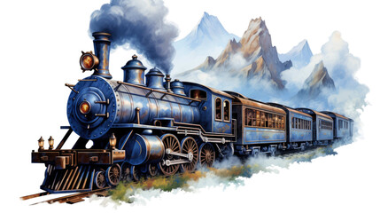 Vintage train on transparent background - obrazy, fototapety, plakaty