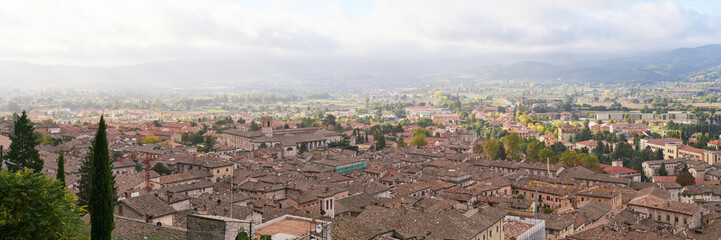 Panoramic view of the  medieval town of Gubbio in Umbria, Italy

