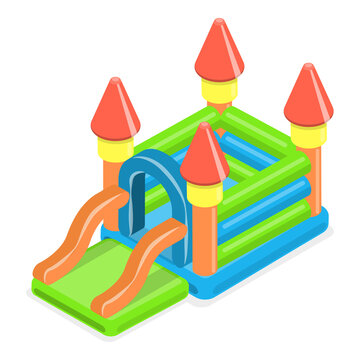 3D Isometric Flat  Set of Bouncy Inflatable Castles. Item 2