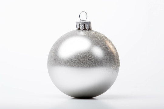 Silver christmas tree ball on white background