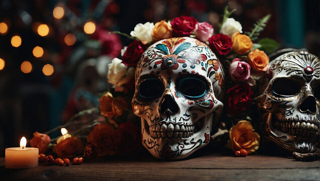 Teschio decorato per la festa messicana del "dia de los muertos"