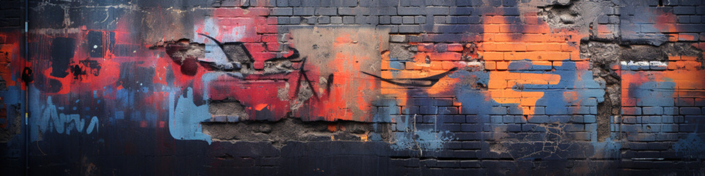 Graffiti-covered brick wall with vibrant colors