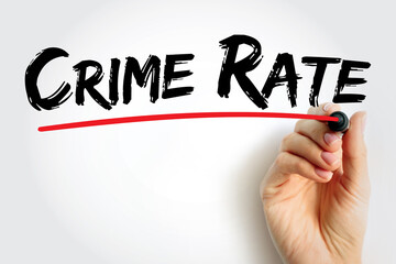 Crime Rate is the ratio between the number of felonies and misdemeanours recorded by the police, text concept background