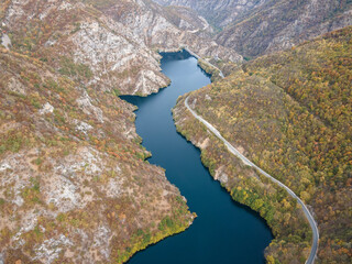 Aerial Autumn view of Krichim Reservoir, Bulgaria