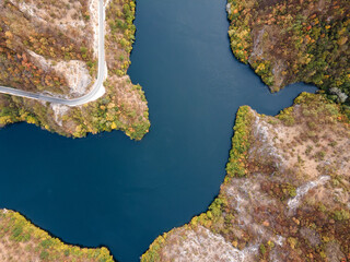 Fototapeta premium Aerial Autumn view of Krichim Reservoir, Bulgaria
