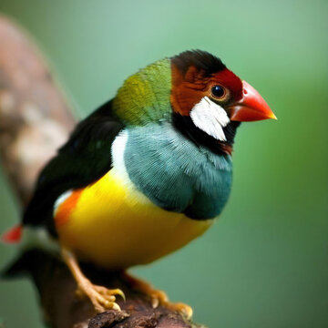 Gouldian Finch (Chloebia gouldiae) is a small parrot-like bird with a strikingly patterned plumage, found in Australia and New Guinea.