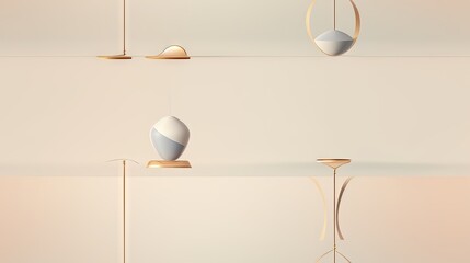  a group of three lamps sitting next to each other on top of a wooden shelf in front of a wall.  generative ai
